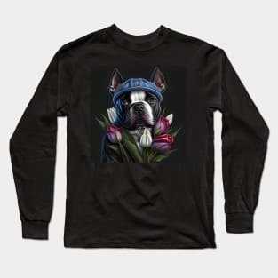 Staffy And Tulips Long Sleeve T-Shirt